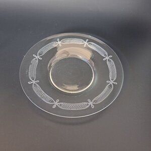 Vintage Clear Glass Saucer With Intricate Etched Ribbon Design